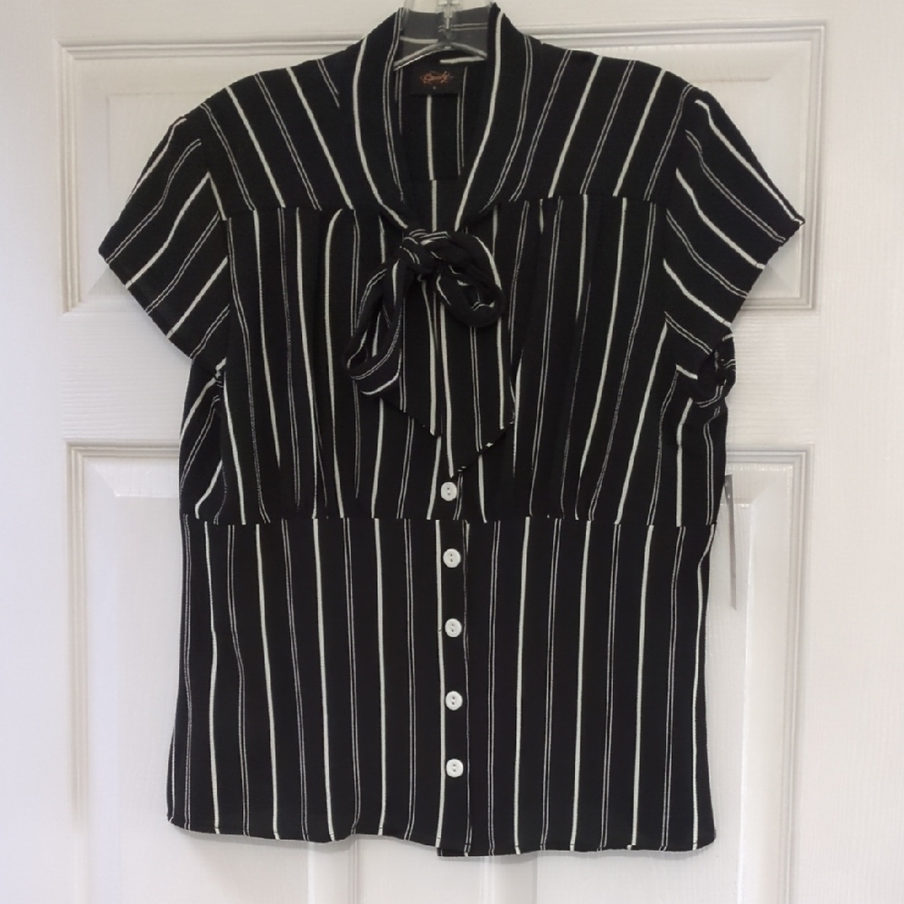 Retro Black and White Striped Women's Top Size L